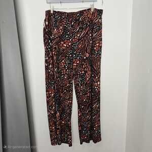 XL Black Label by Evan-Picone Pull-On Wide Leg Pants Animal Print Boho